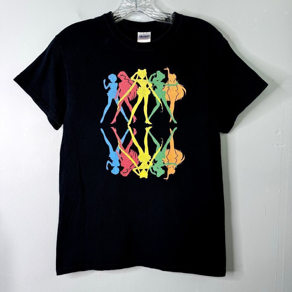 Sailor Moon Sailor Guardians Reflection Y2K Rainbow Graphic Black T-Shirt Size S